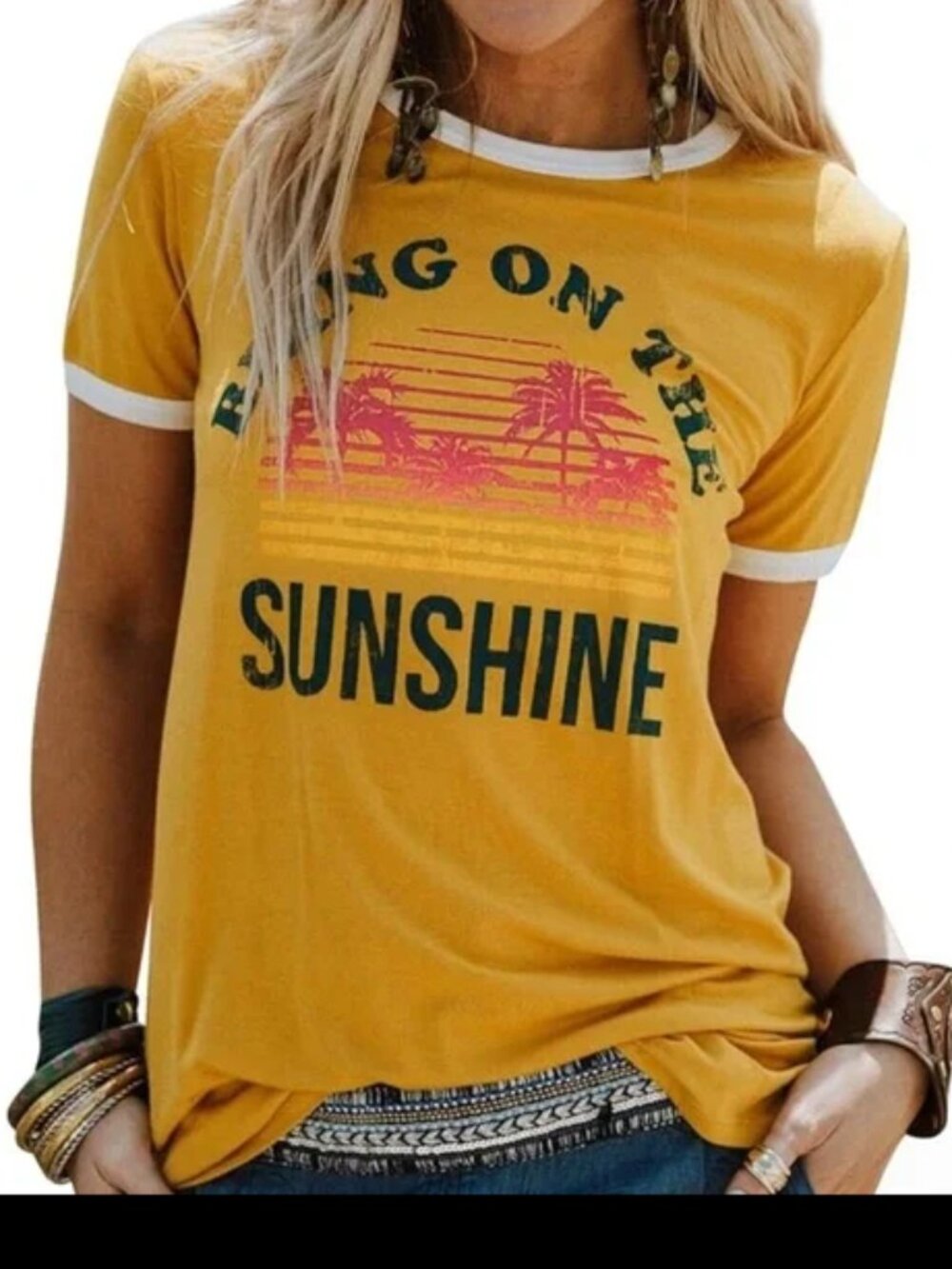 NEW Vintage Retro Super soft, graphic Tee Shirt “Bring on the sunshine“ Yellow